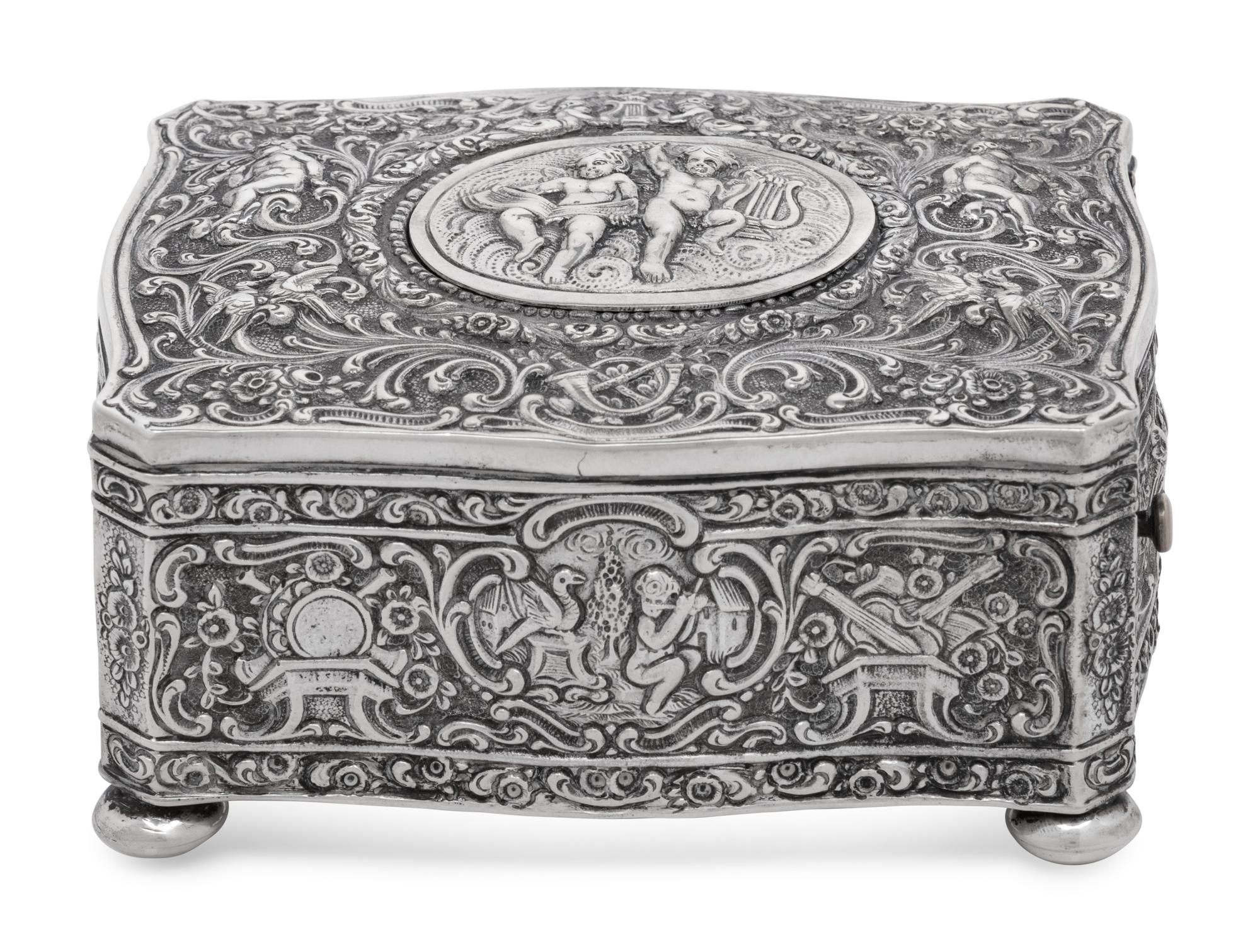 A German Silver Singing Bird Automaton Box