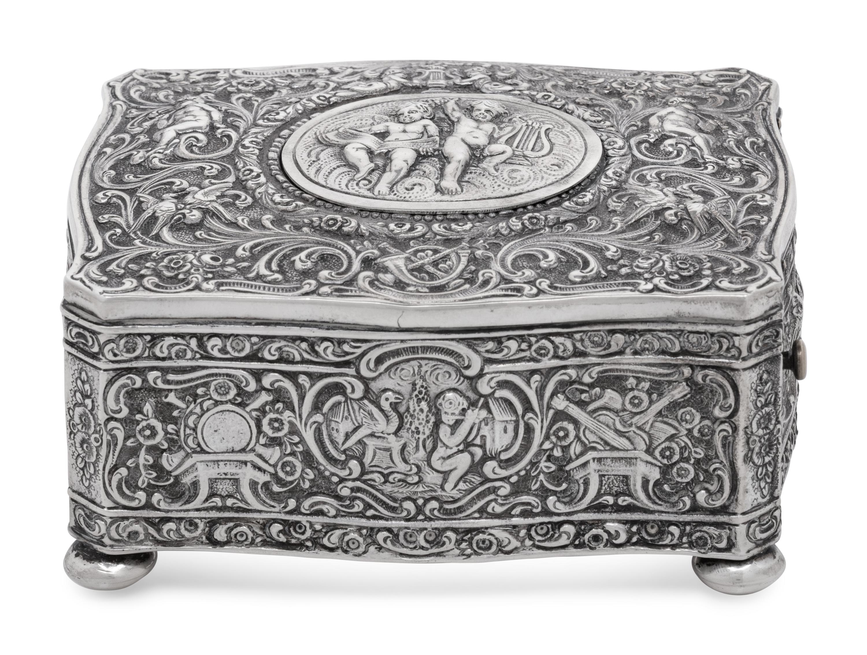 A German Silver Singing Bird Automaton Box