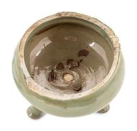 A Chinese Longquan Celadon Glazed Porcelain Tripod Censer