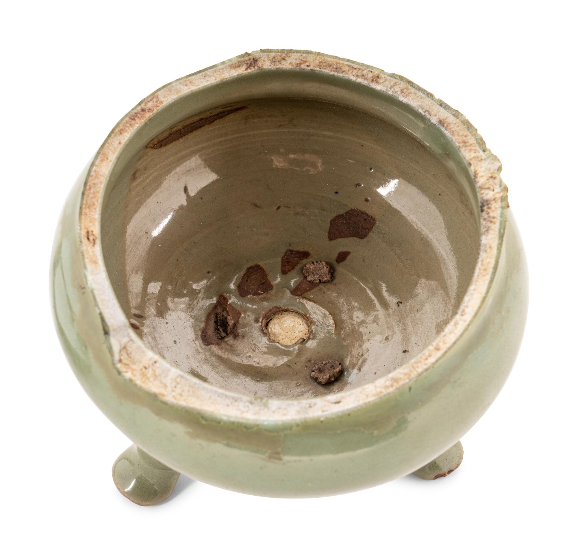 A Chinese Longquan Celadon Glazed Porcelain Tripod Censer