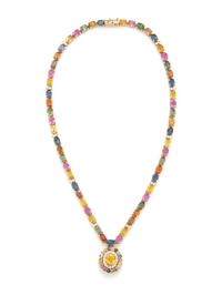 MULTICOLORED SAPPHIRE, DIAMOND, AND YELLOW GOLD PENDANT NECKLACE