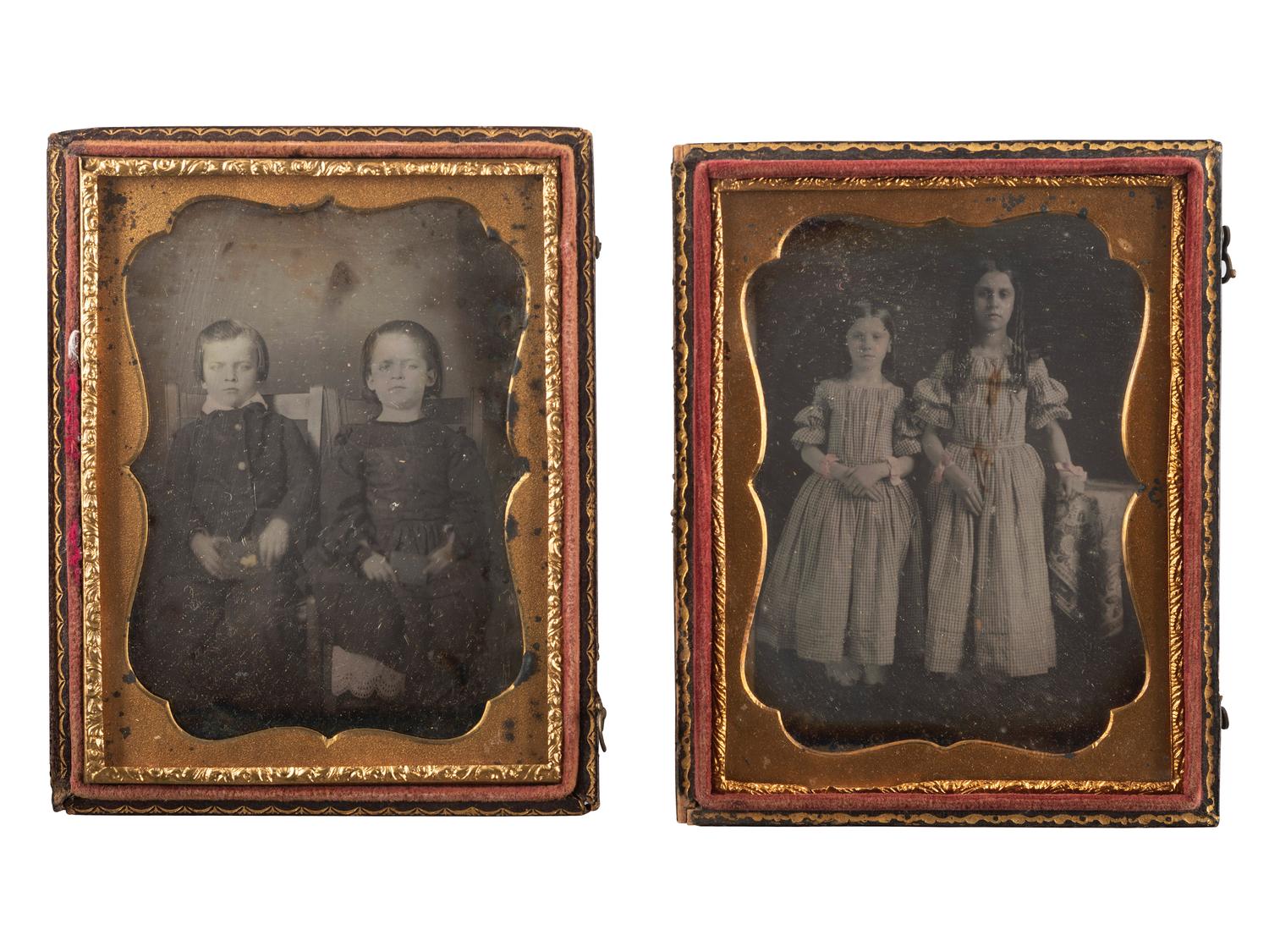 [EARLY PHOTOGRAPHY]. A group of 10 daguerreotypes of pairs of children and young adults, including: