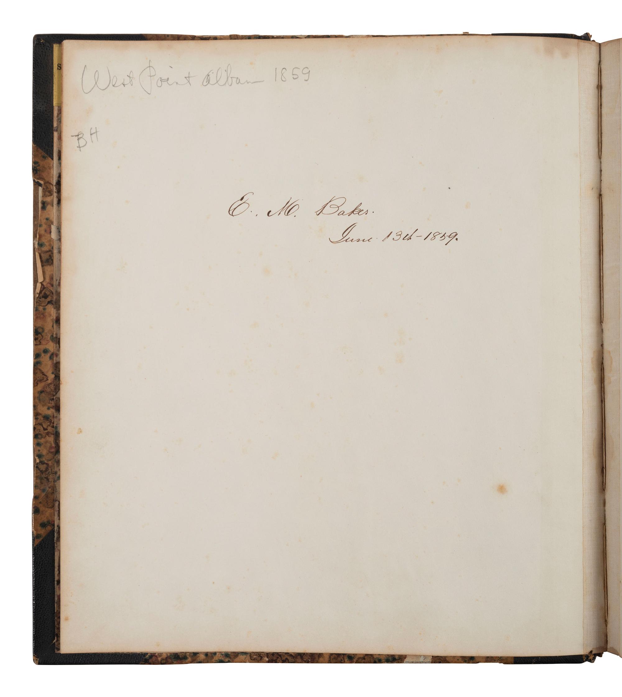 [MILITARIA - CIVIL WAR]. West Point album featuring 34 portraits of faculty, staff, and cadets, many of whom would serve in the Civil War, 1859.