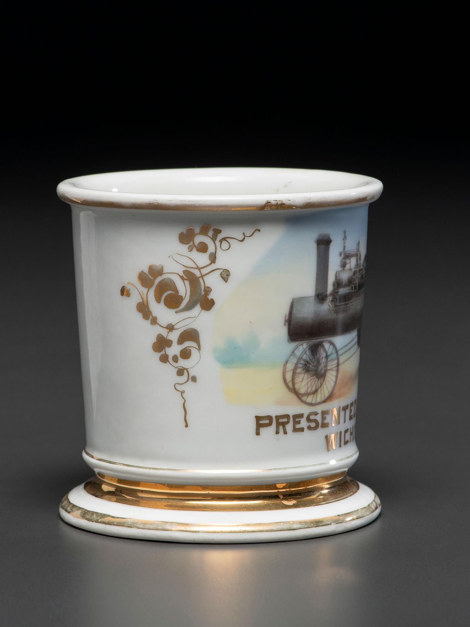 A Tractor Salesman's Porcelain Occupational Shaving Mug Belonging to Wallace White