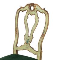 A Pair of Venetian Green and Polychrome Decorated Side Chairs