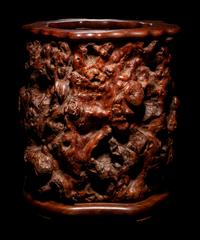 A Large Burlwood and Huanghuali Scroll Pot