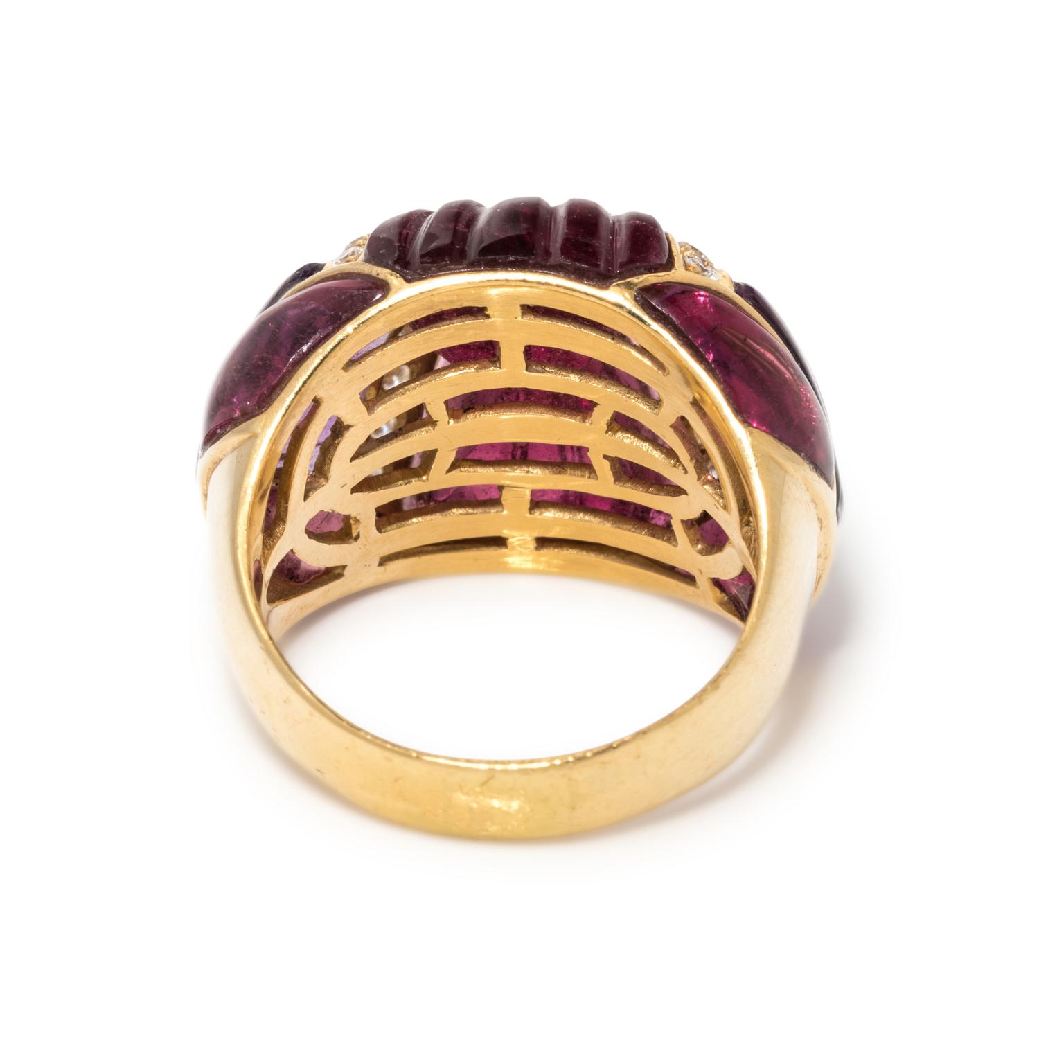 PINK TOURMALINE, AMETHYST AND DIAMOND RING