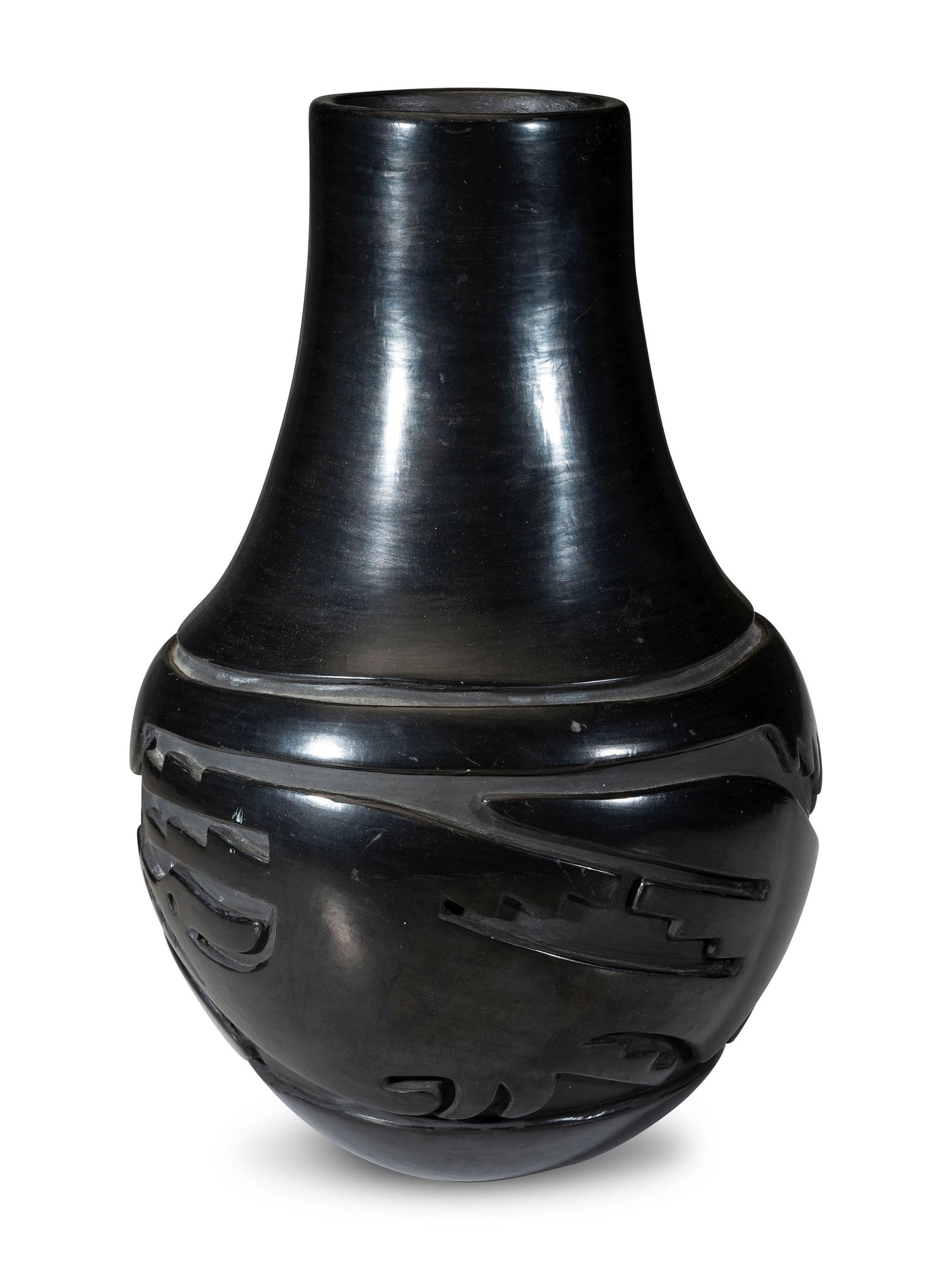 Carved Blackware Pottery Jar, with Avanyu