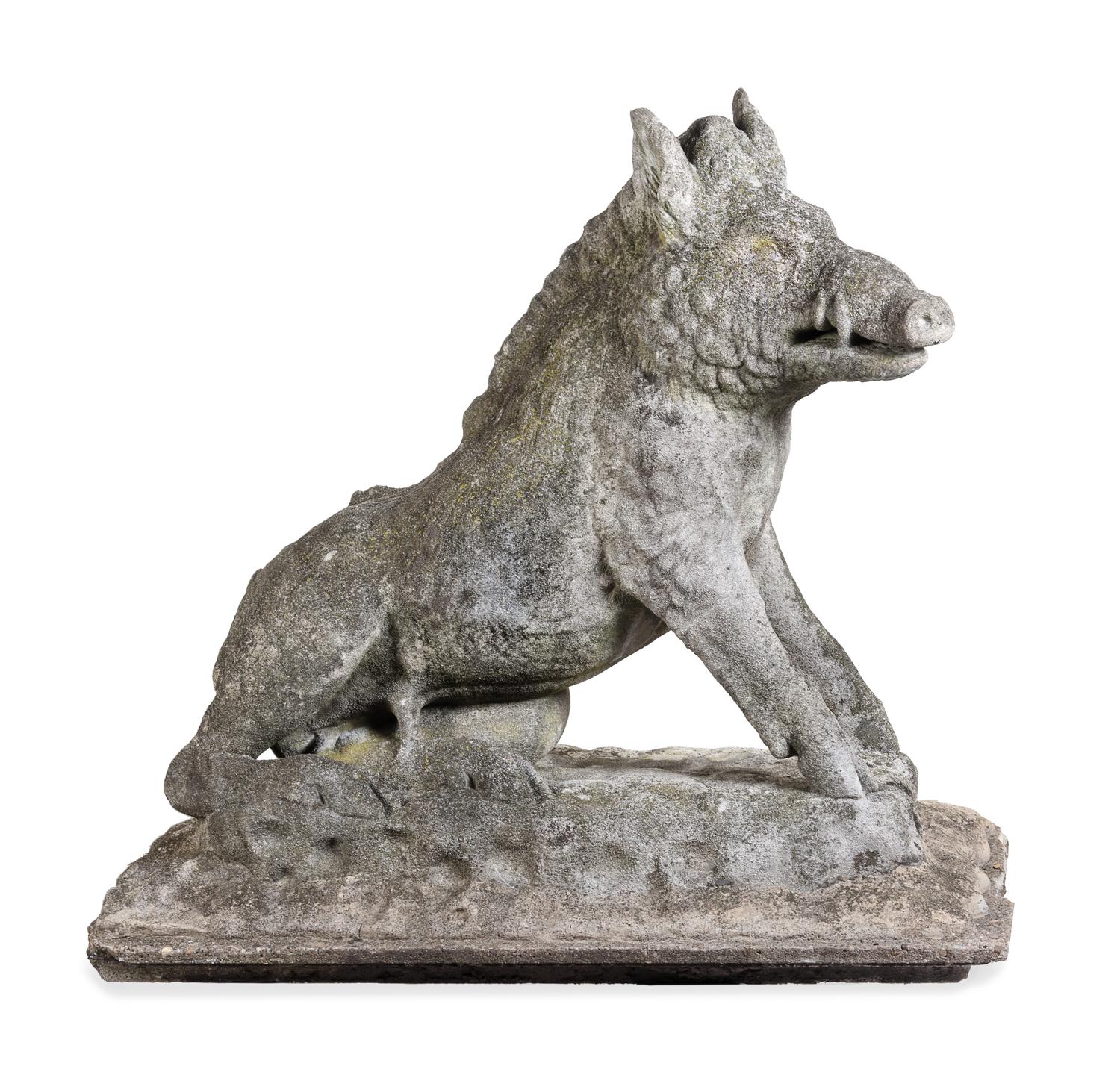 A Large Continental Stone Calydonian Boar Height 43 x width 46 x depth 24 inches. — 19TH CENTURY