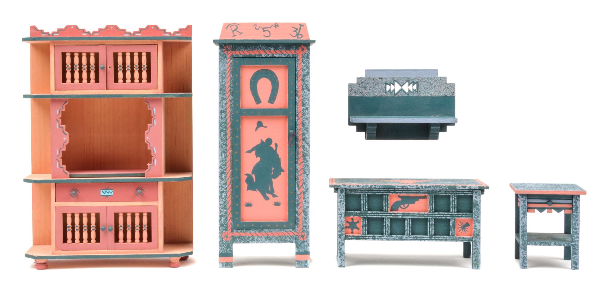 Five Southwestern Style Furniture Articles Height of tallest 6 1/2 inches. — Gary Larsen and Brian "Rainbow Hand" and Kathy Tepper