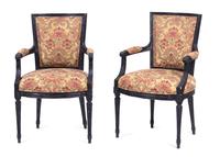 A Set of Six Louis XVI Style Black-Painted Fauteuils Height 37 1/2 inches. — 20TH CENTURY