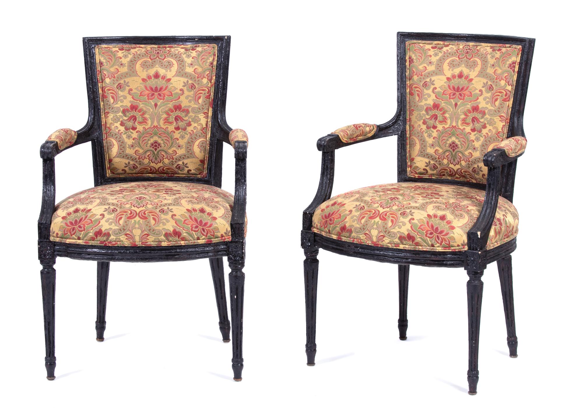A Set of Six Louis XVI Style Black-Painted Fauteuils Height 37 1/2 inches. — 20TH CENTURY