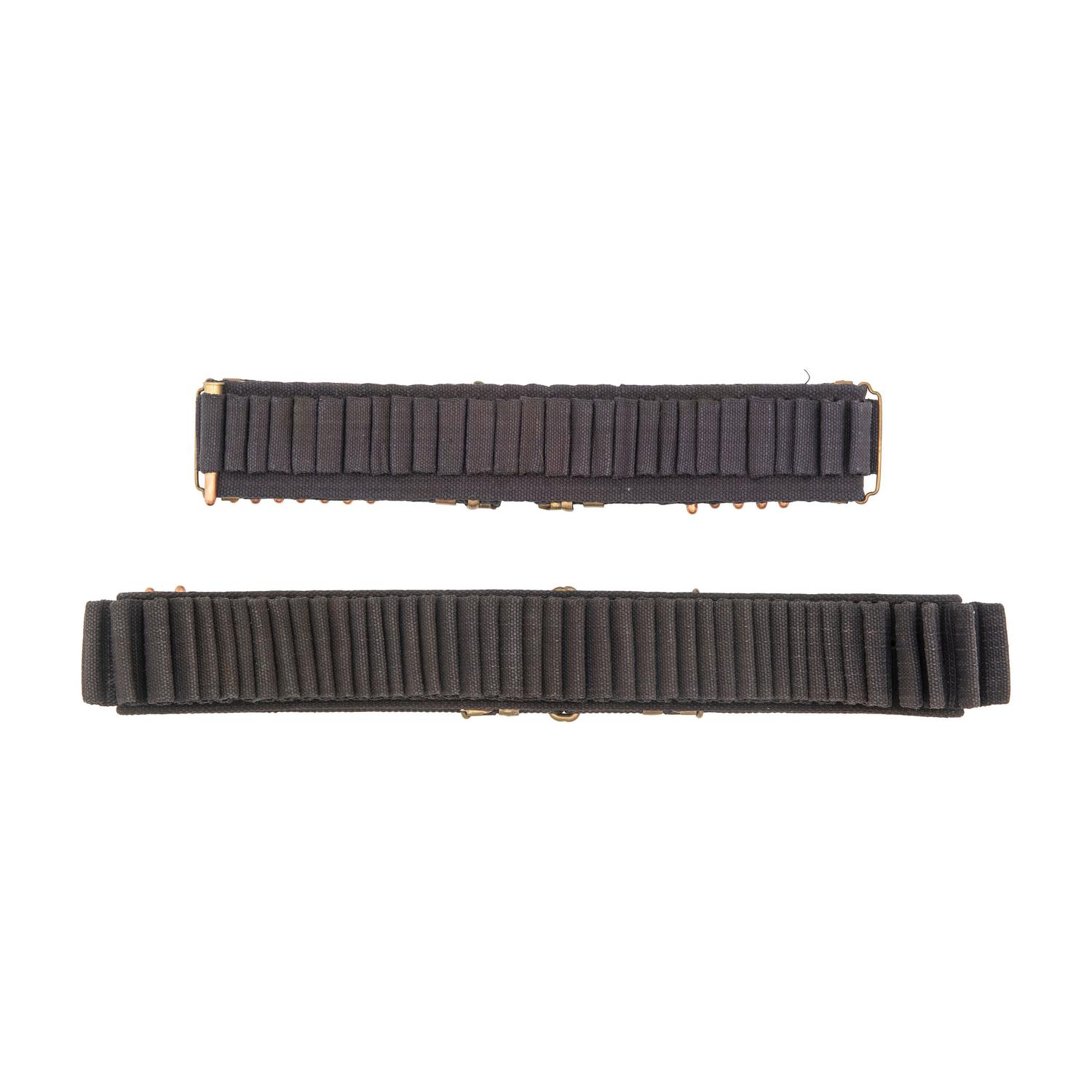 Two Blue Woven Mills Belts: A Single Row Krag New York National Guard and A Double Row Krag with C Closure