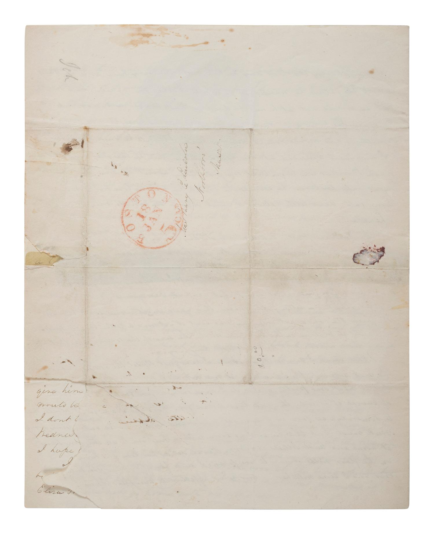 [SLAVERY & ABOLITION]. Abolitionist lettersheet with "Am I Not a Woman and a Sister? " engraved letterhead. Boston, 16 January 1848.