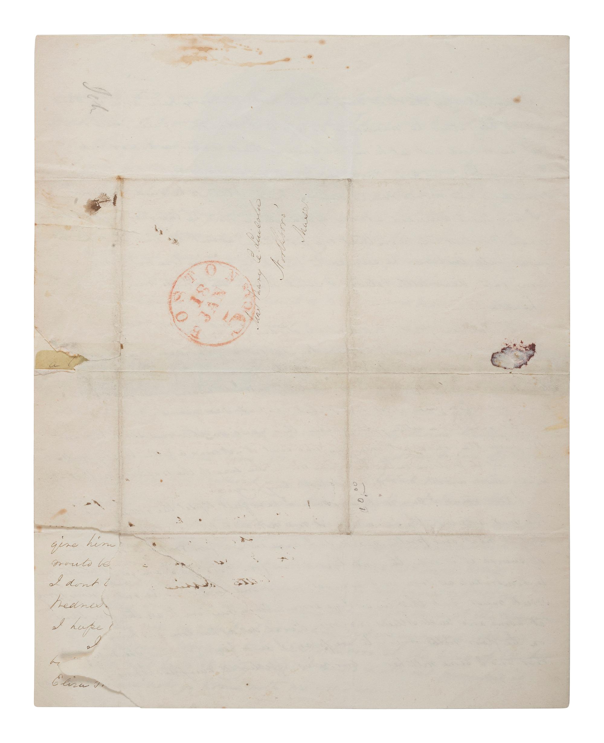 [SLAVERY & ABOLITION]. Abolitionist lettersheet with "Am I Not a Woman and a Sister? " engraved letterhead. Boston, 16 January 1848.