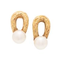 FRENCH, YELLOW GOLD AND CULTURED PEARL EARCLIPS