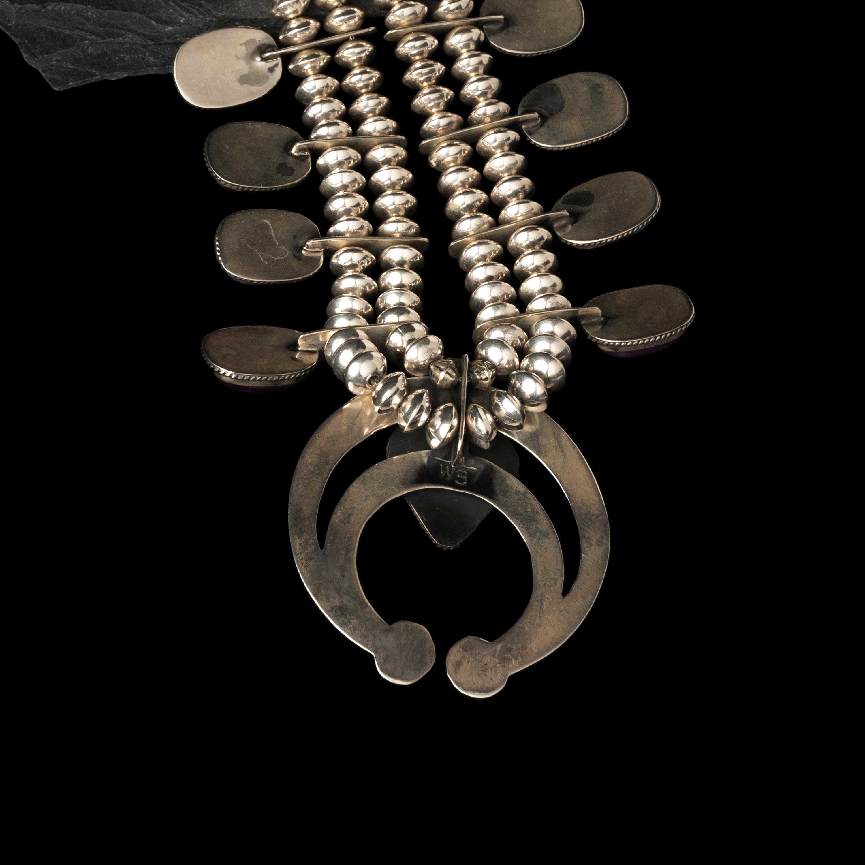 Carol and Wilson Begay (Diné, act. since 1969) — Sterling Silver and Sugilite Squash Blossom Necklace