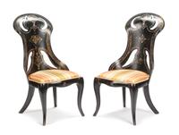A Pair of Victorian Papier Mache Slipper Chairs Height 35 inches. — 19TH CENTURY