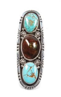 Edison Begay (Dine, b. 1954) Silver, Turquoise and Fire Agate Ring Length 3 1/8 inches