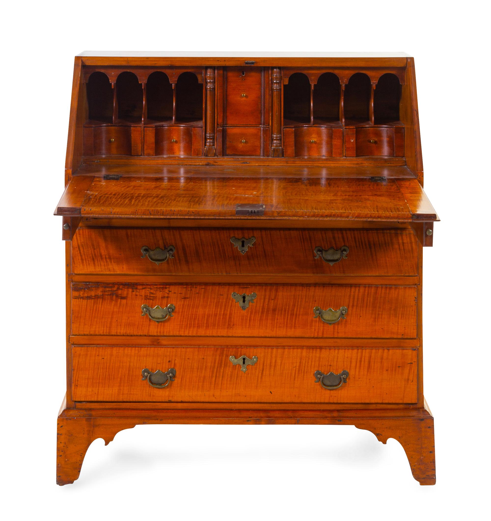A Chippendale Tiger Maple Slant-Front Desk