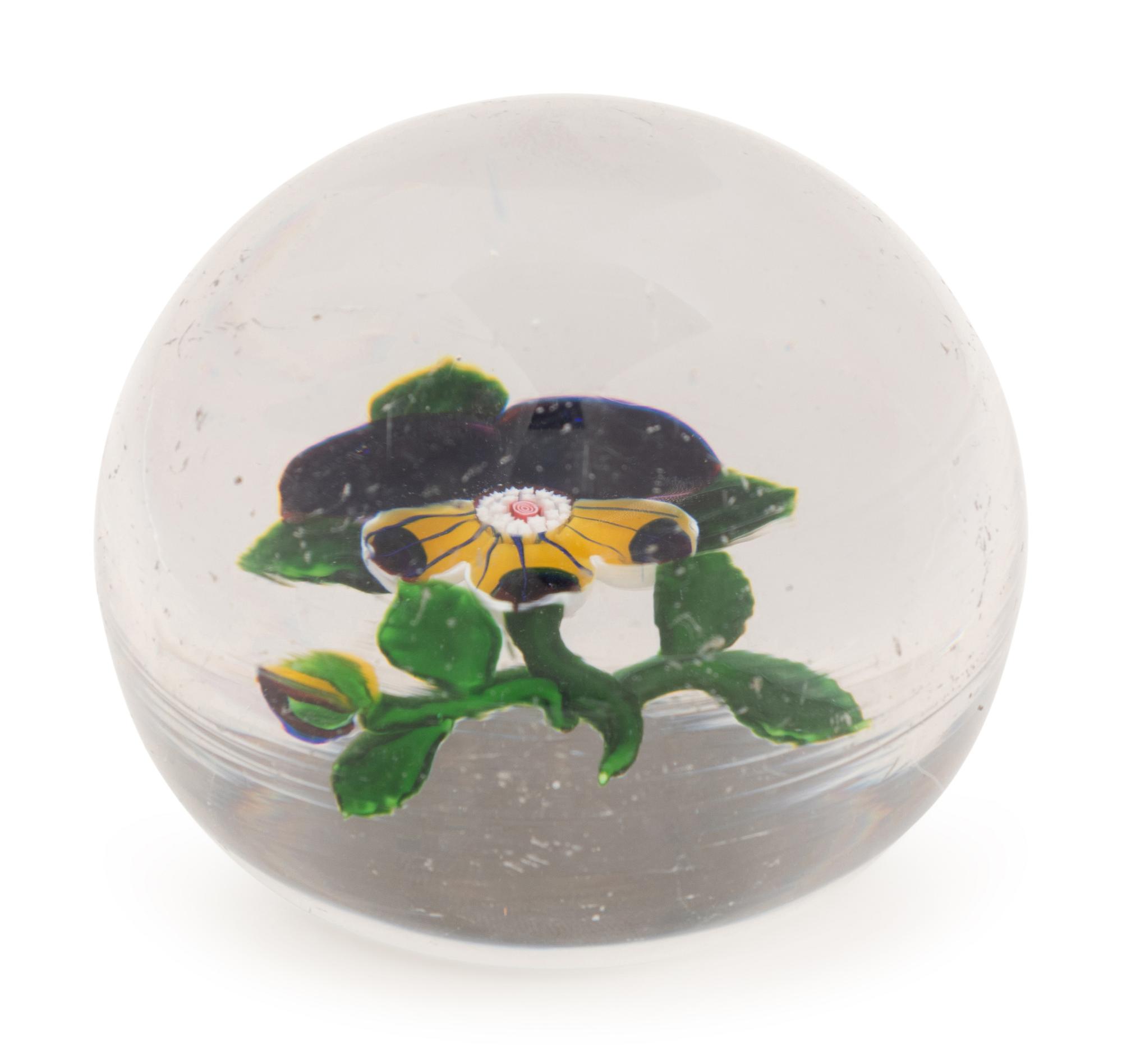 A Baccarat Pansy and Bud Glass Paperweight