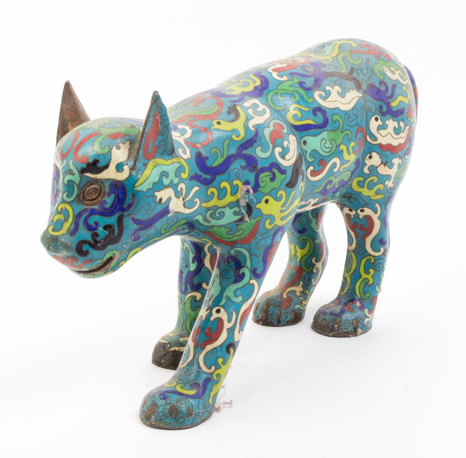A Cloisonne Model of a Striding Beast Width 15 inches.