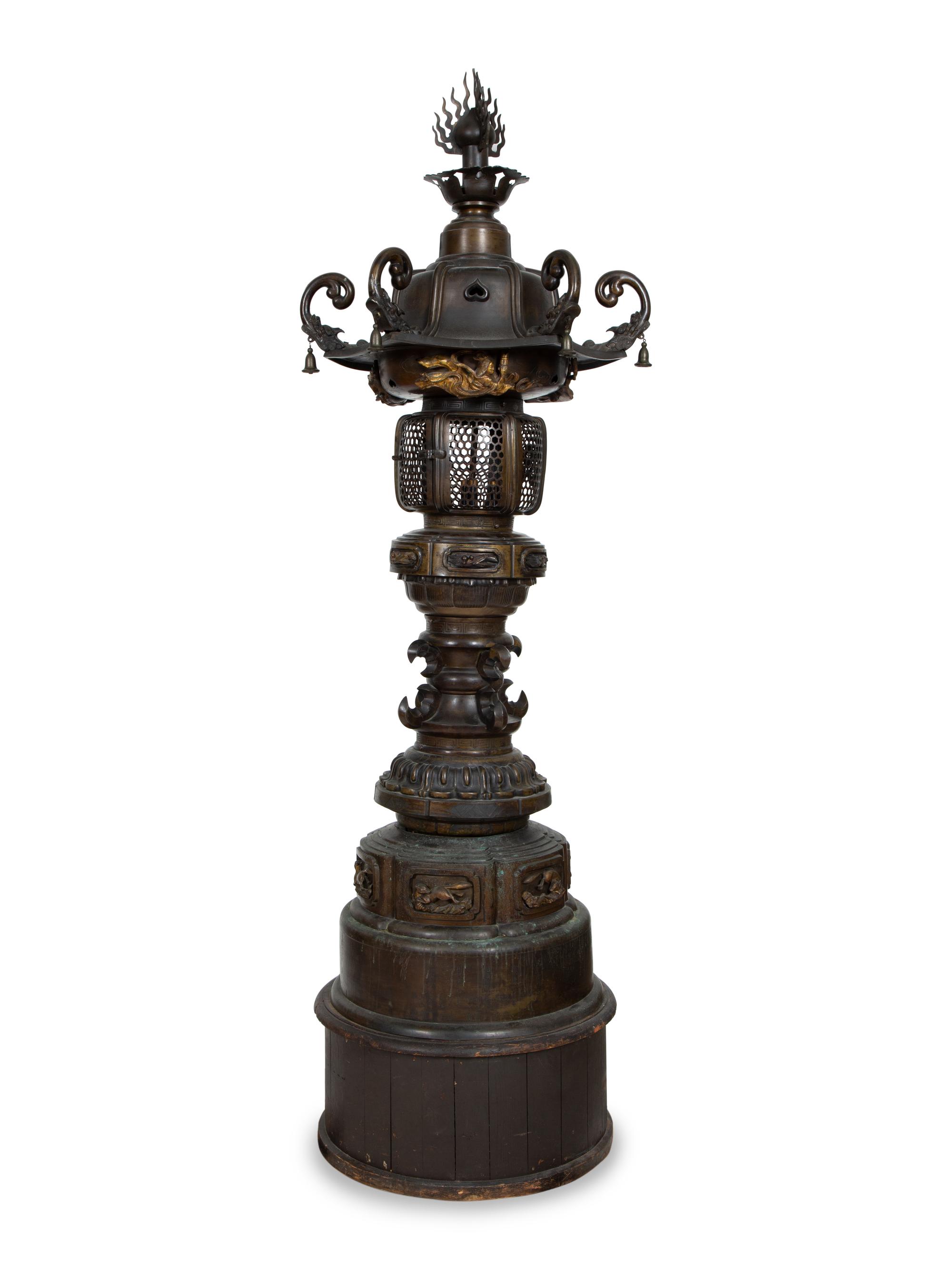 A Monumental Japanese Bronze Garden Lantern