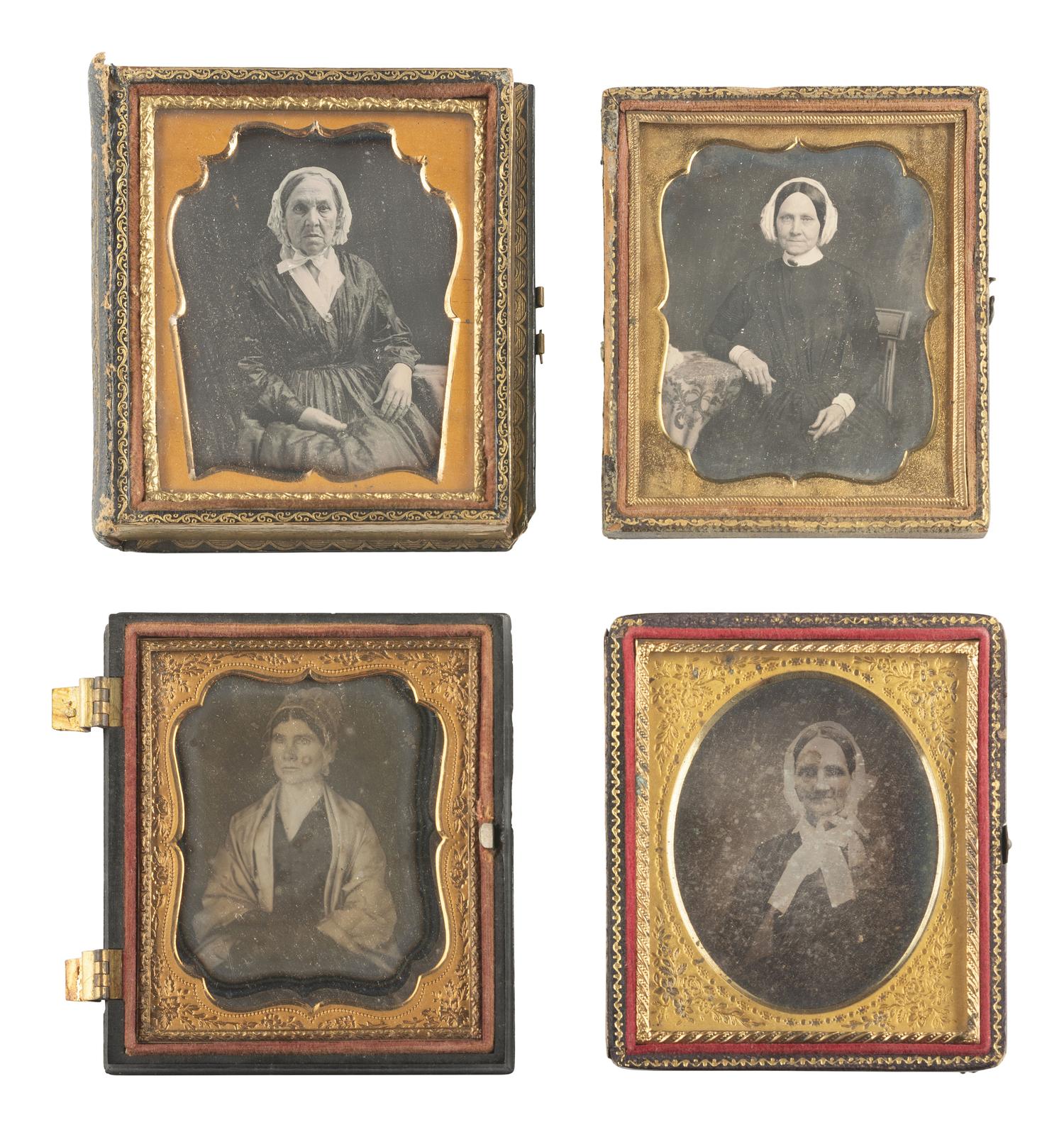 [EARLY PHOTOGRAPHY]. 21 sixth plate daguerreotypes of women wearing hats and bonnets.