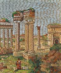 An Italian Micromosaic and Painted Panel Depicting the Roman Forum
