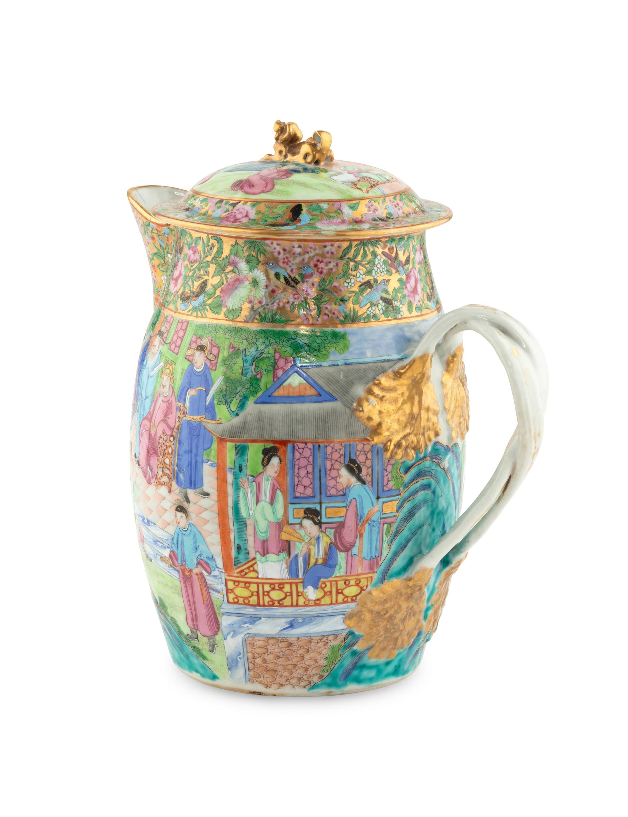 A Large Chinese Export Rose Medallion Porcelain Pitcher