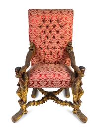 An Italian Baroque Style Carved Walnut Figural Armchair — IN THE MANNER OF ANDREA BROSTOLON, 19TH CENTURY