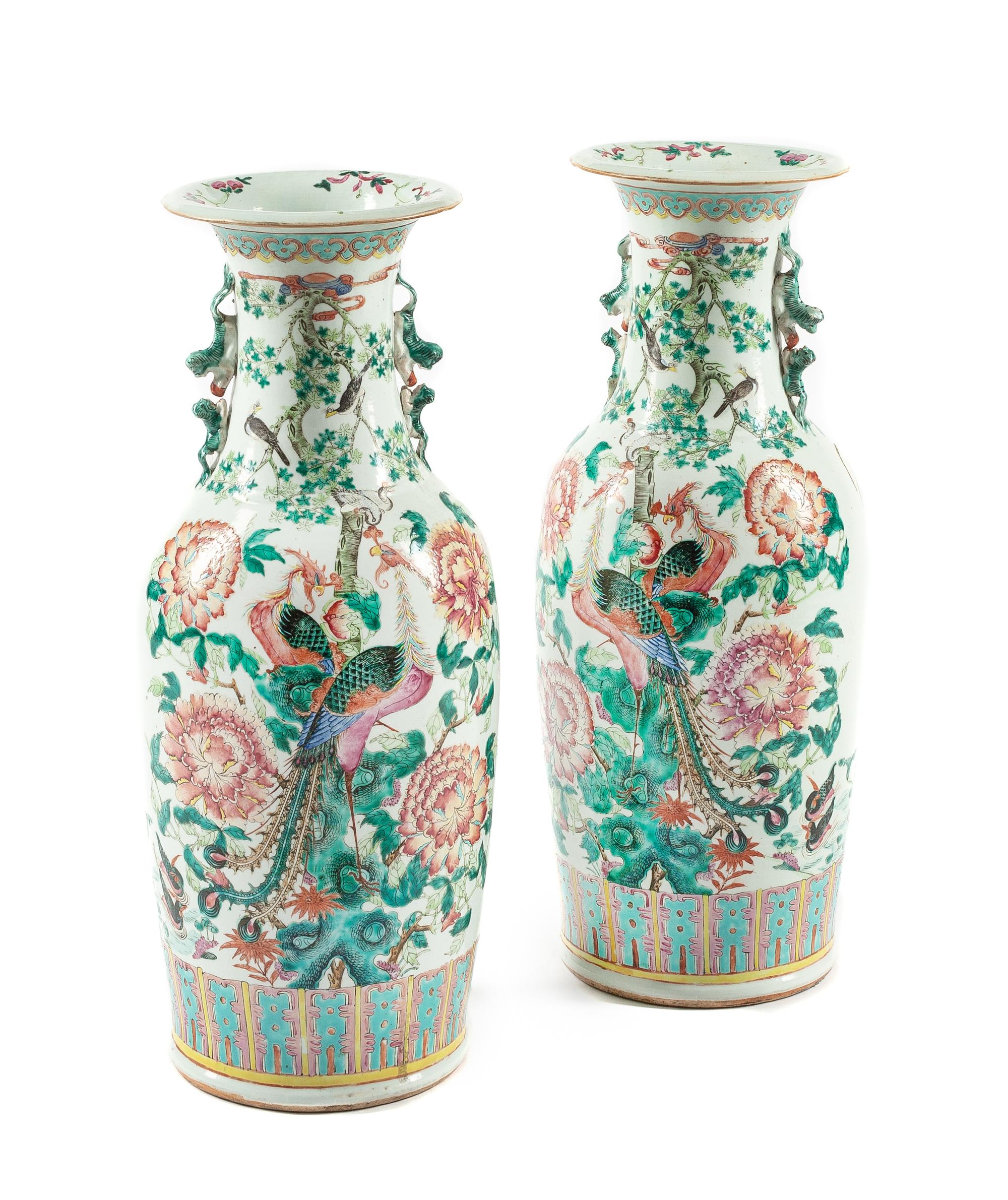 A Pair of Chinese Porcelain Vases Height 24 inches.