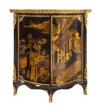 A Pair of George III Gilt Ormolu-Mounted Chinese Lacquer Corner Cabinets