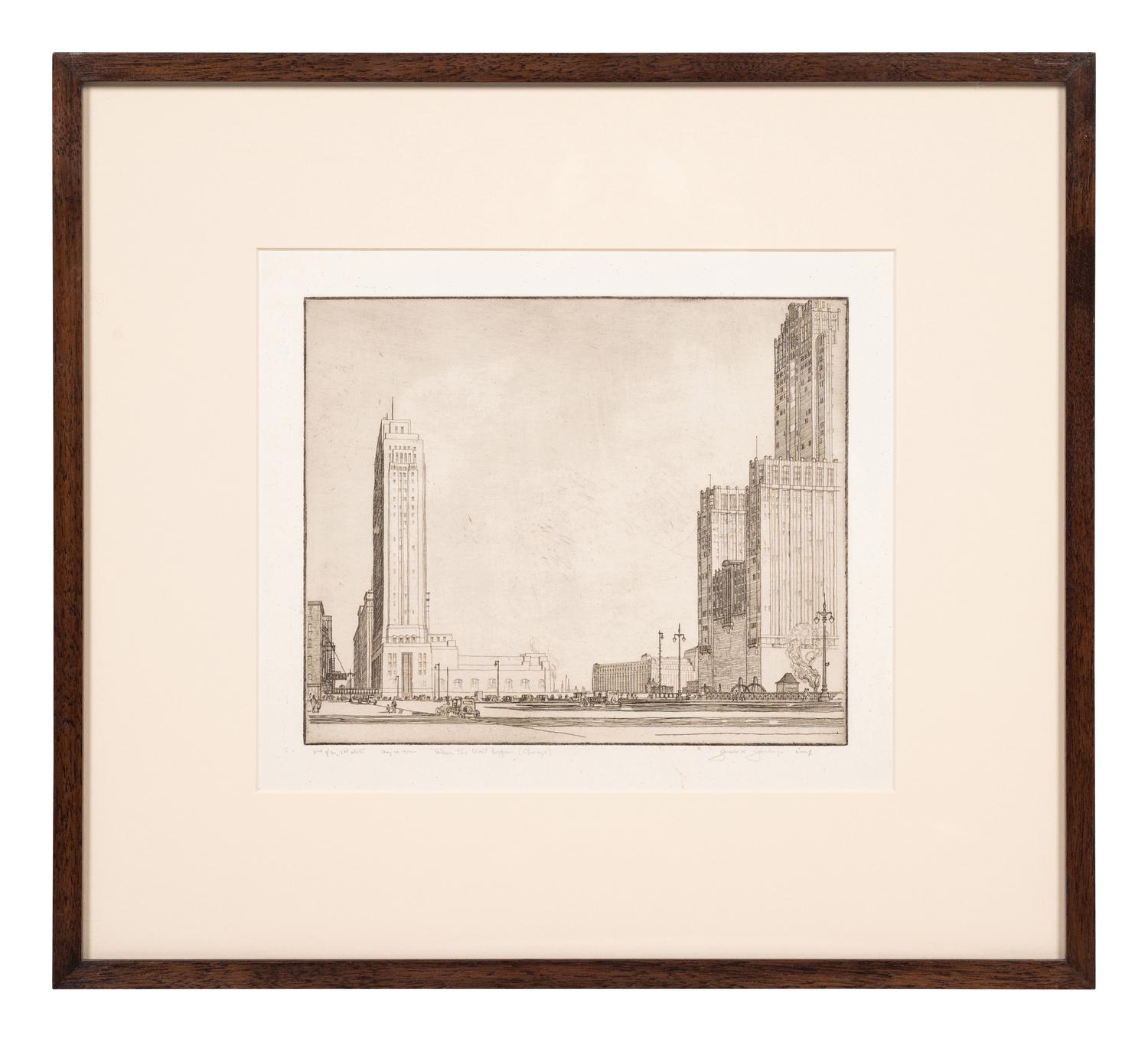 Where the West Begins (Chicago) , accompanied by two preparatory pencil sketches, 1930-32