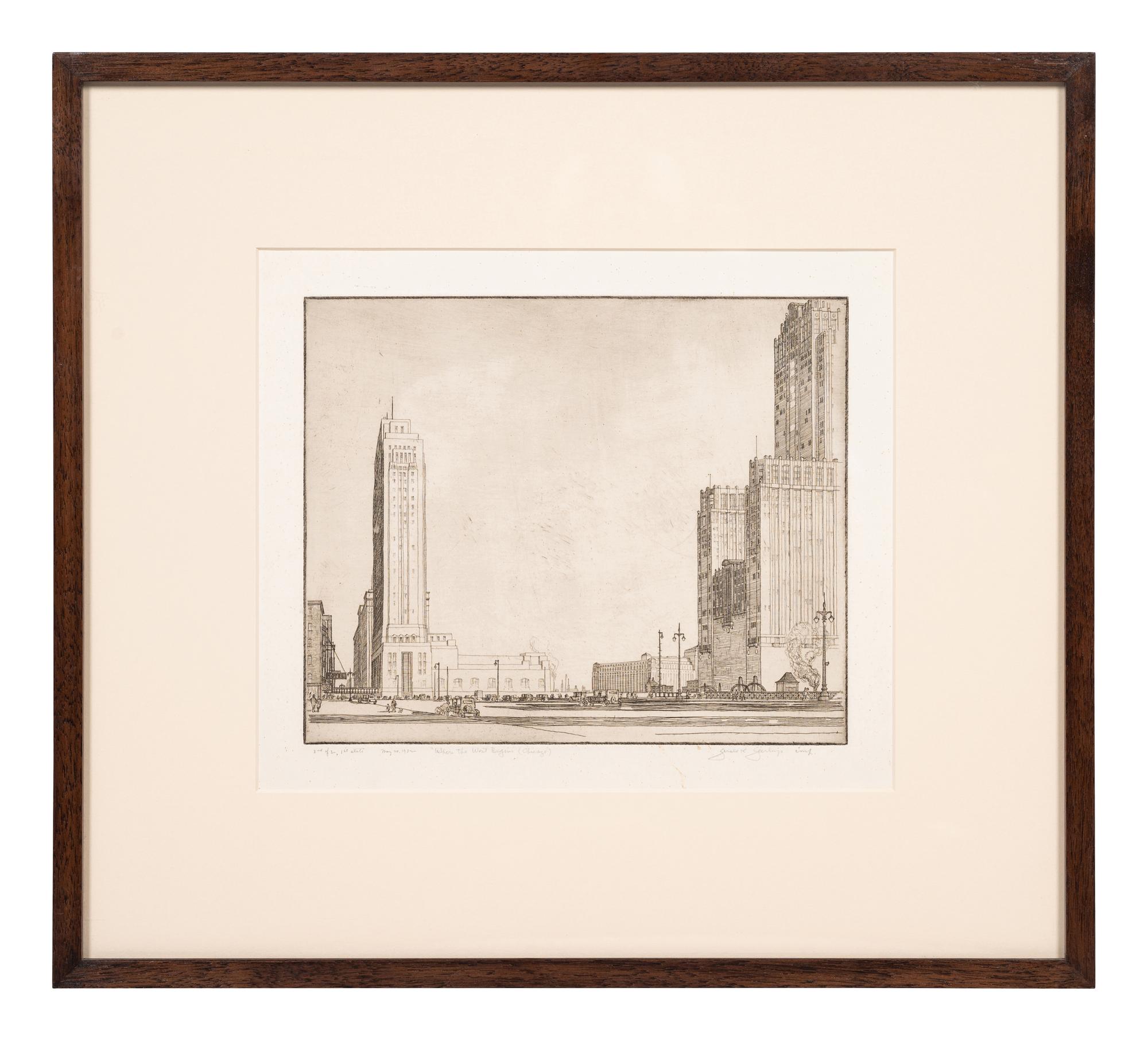Where the West Begins (Chicago) , accompanied by two preparatory pencil sketches, 1930-32