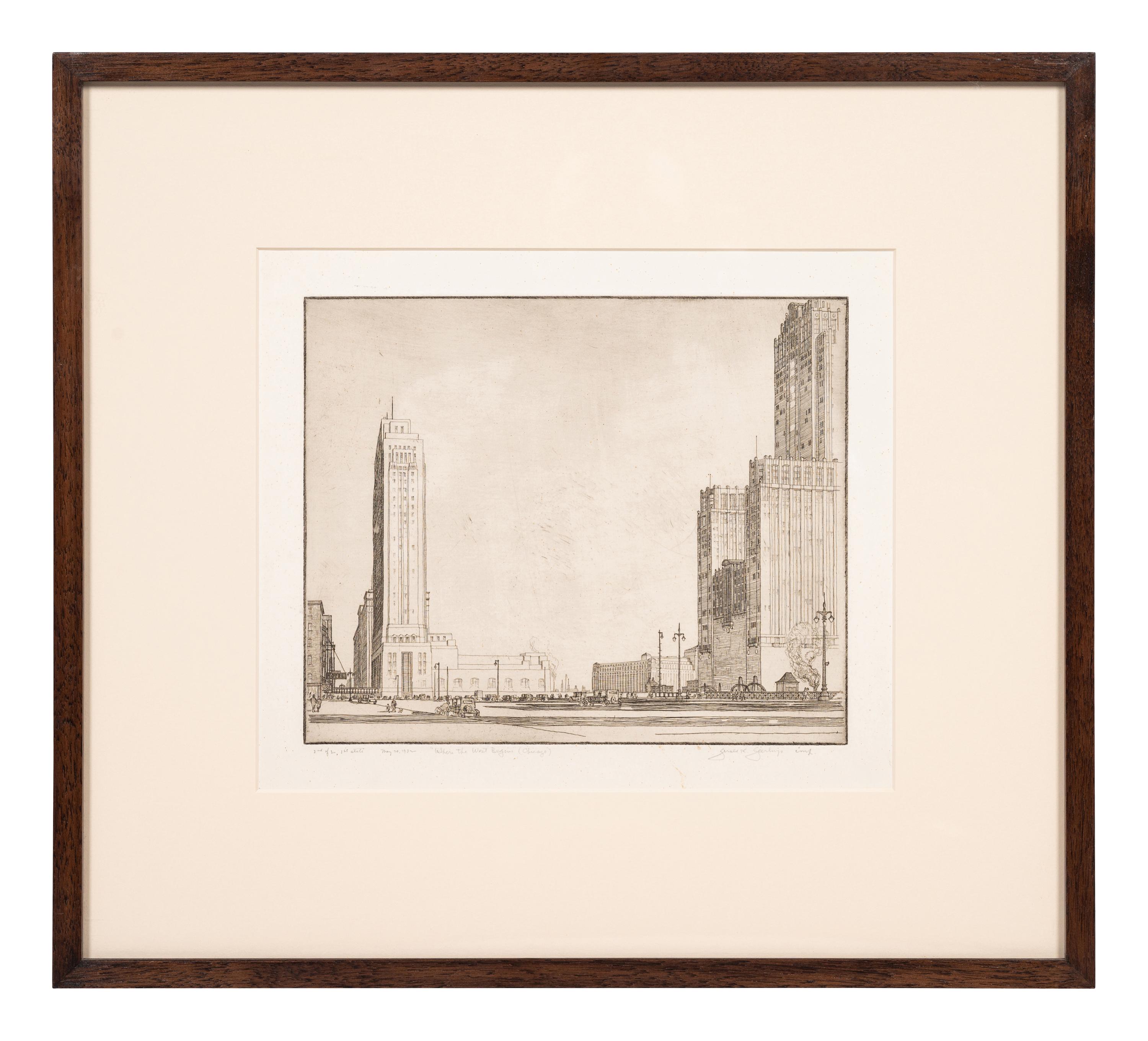 Where the West Begins (Chicago) , accompanied by two preparatory pencil sketches, 1930-32