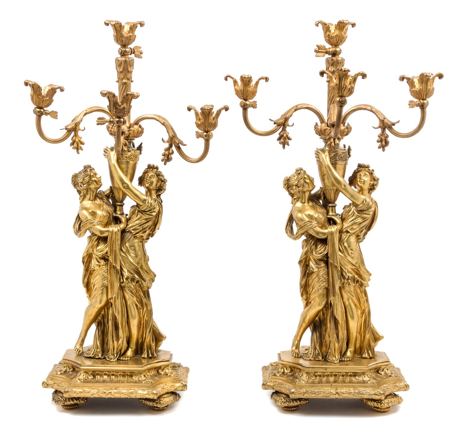A Pair of Continental Gilt Bronze Candelabra — MID-19TH CENTURY