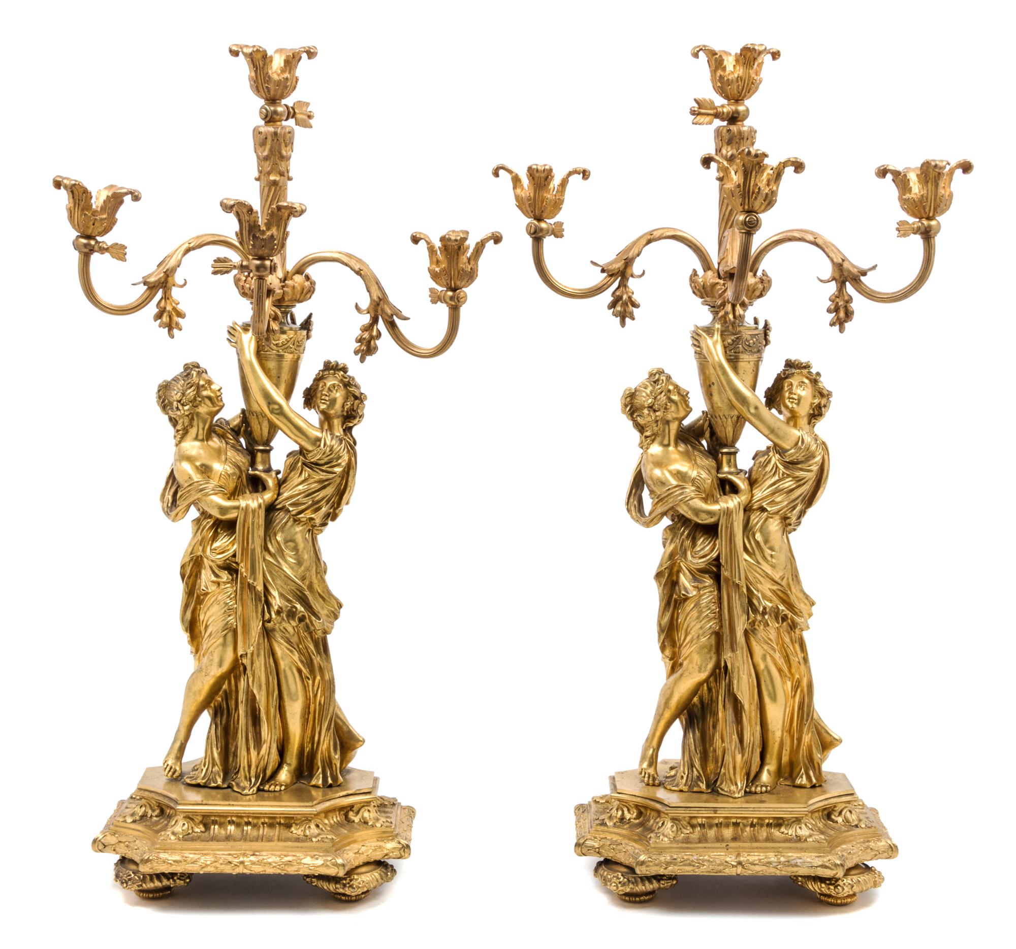 A Pair of Continental Gilt Bronze Candelabra — MID-19TH CENTURY