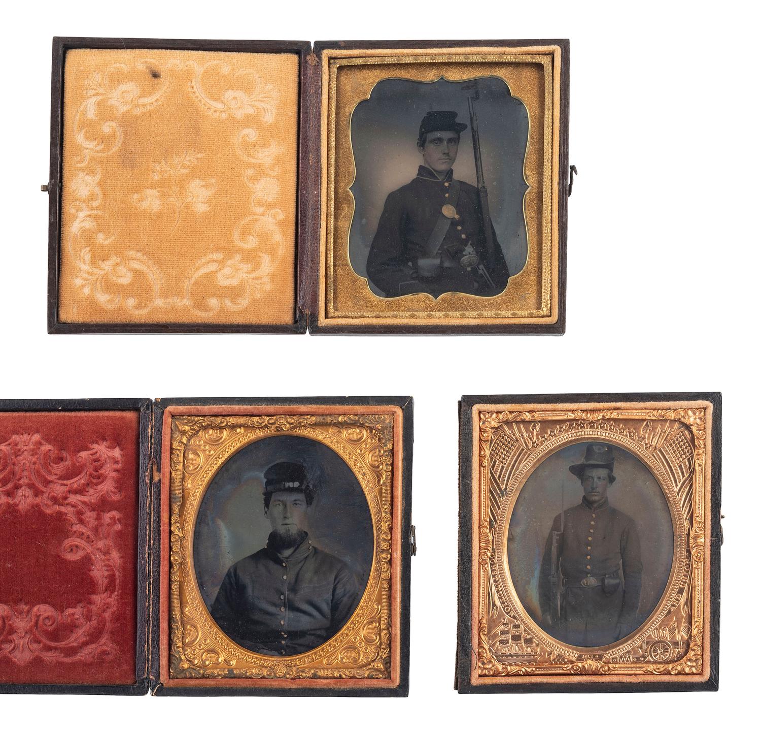 [CIVIL WAR]. A group of 3 tintypes and 2 CDVs featuring war era and postwar soldiers, including: