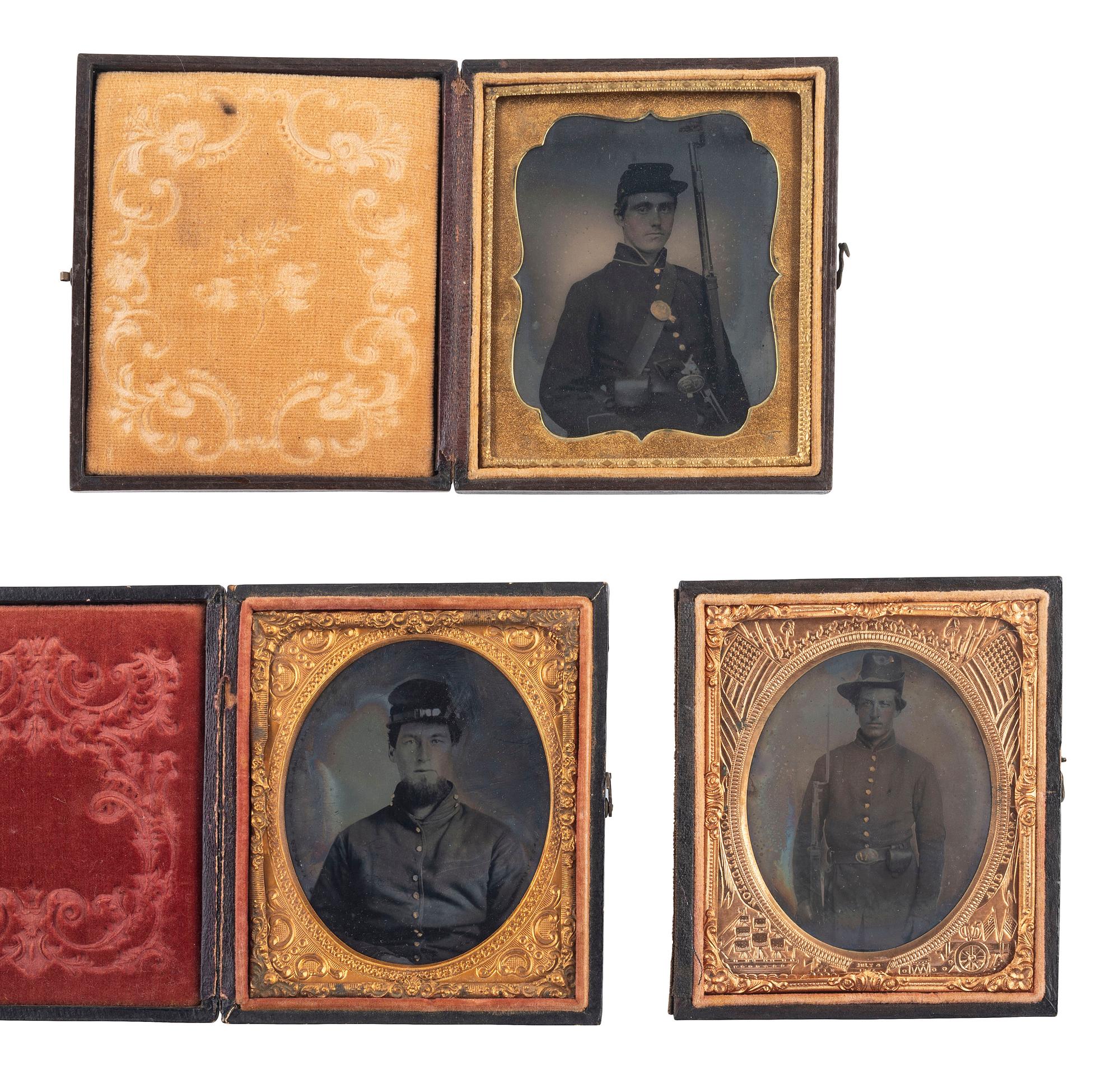 [CIVIL WAR]. A group of 3 tintypes and 2 CDVs featuring war era and postwar soldiers, including: