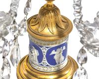 A Pair of George III Neoclassical Colorless Cut-Glass, Jasperware, and Gilt-Metal Girandoles