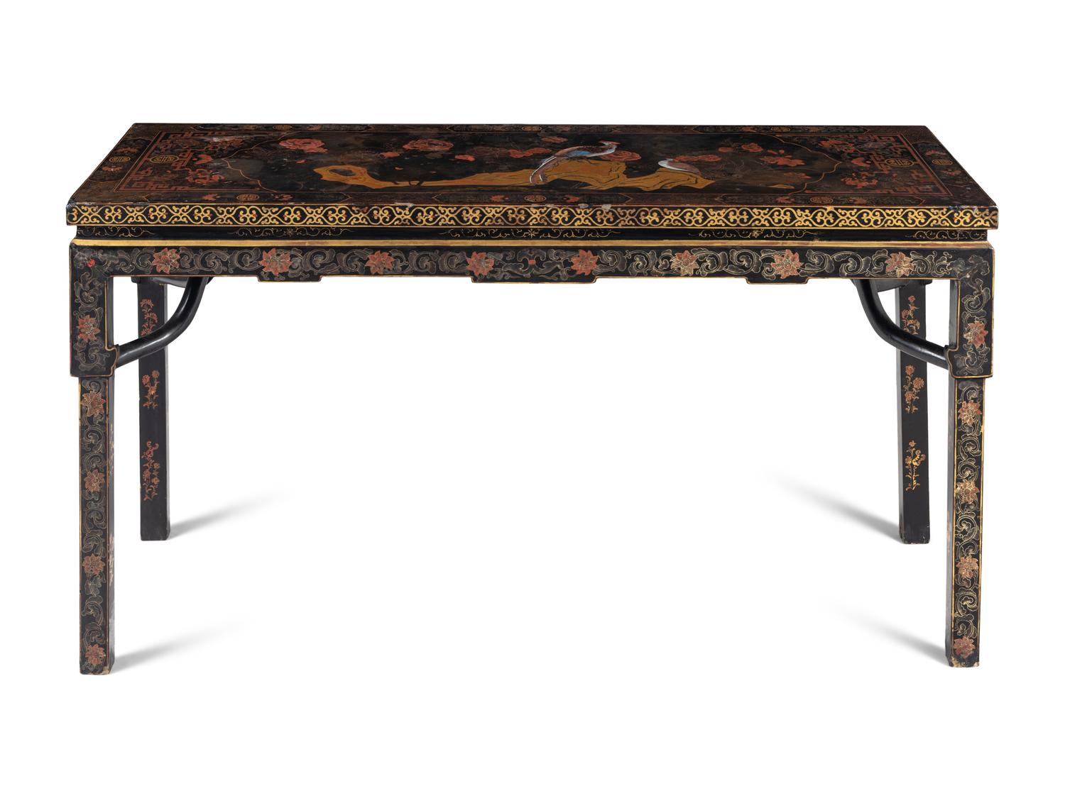 A Chinese Gilt and Painted Black Lacquered Table
