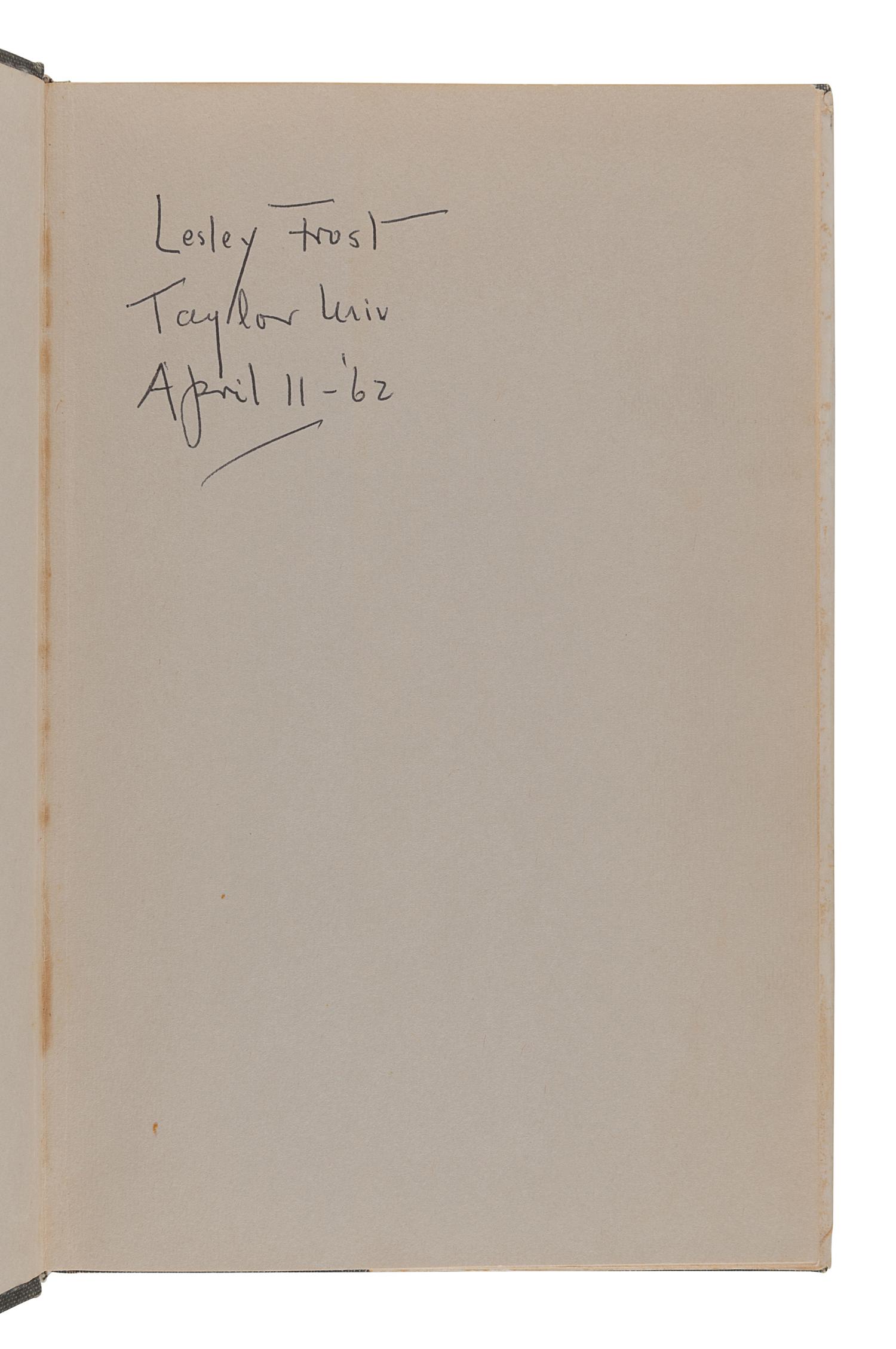 FROST, Robert (1874-1963). In the Clearing. New York: Holt, Rinehart and Winston, 1962.