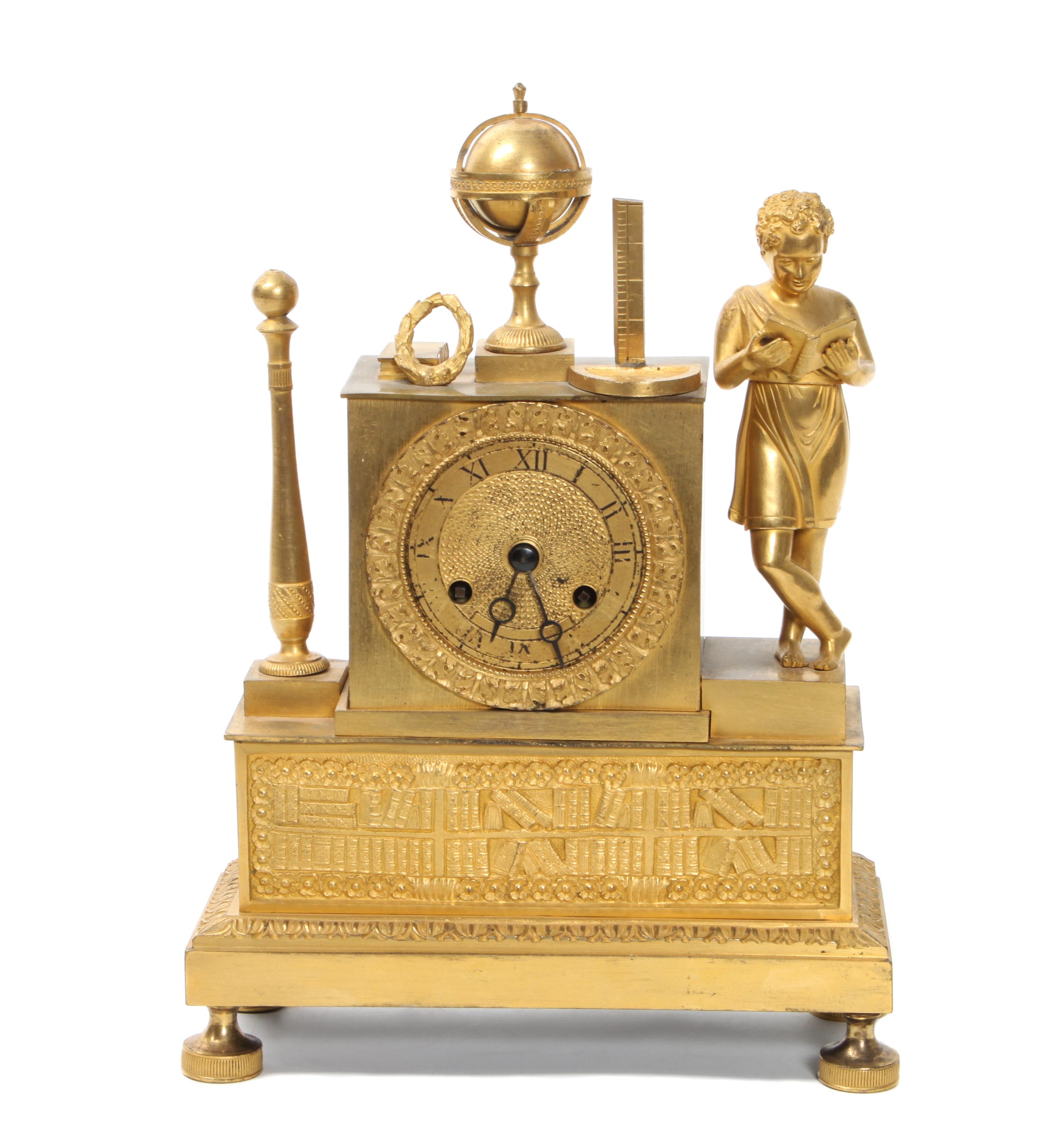 An Empire Style Gilt Bronze Mantle Clock Height 10 inches