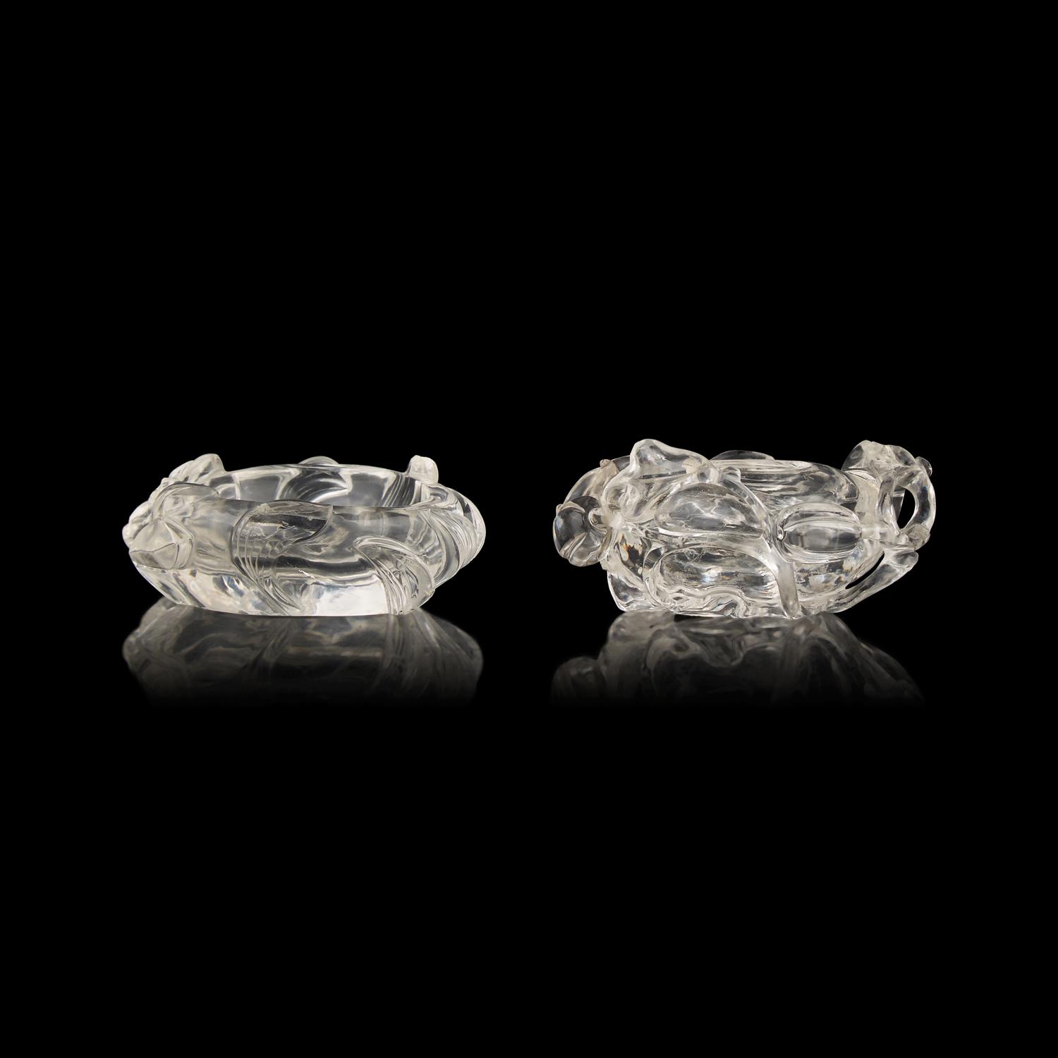 Two Small Chinese Rock Crystal Coupes, 20th Century 近代 雕水晶花卉紋水丞兩件