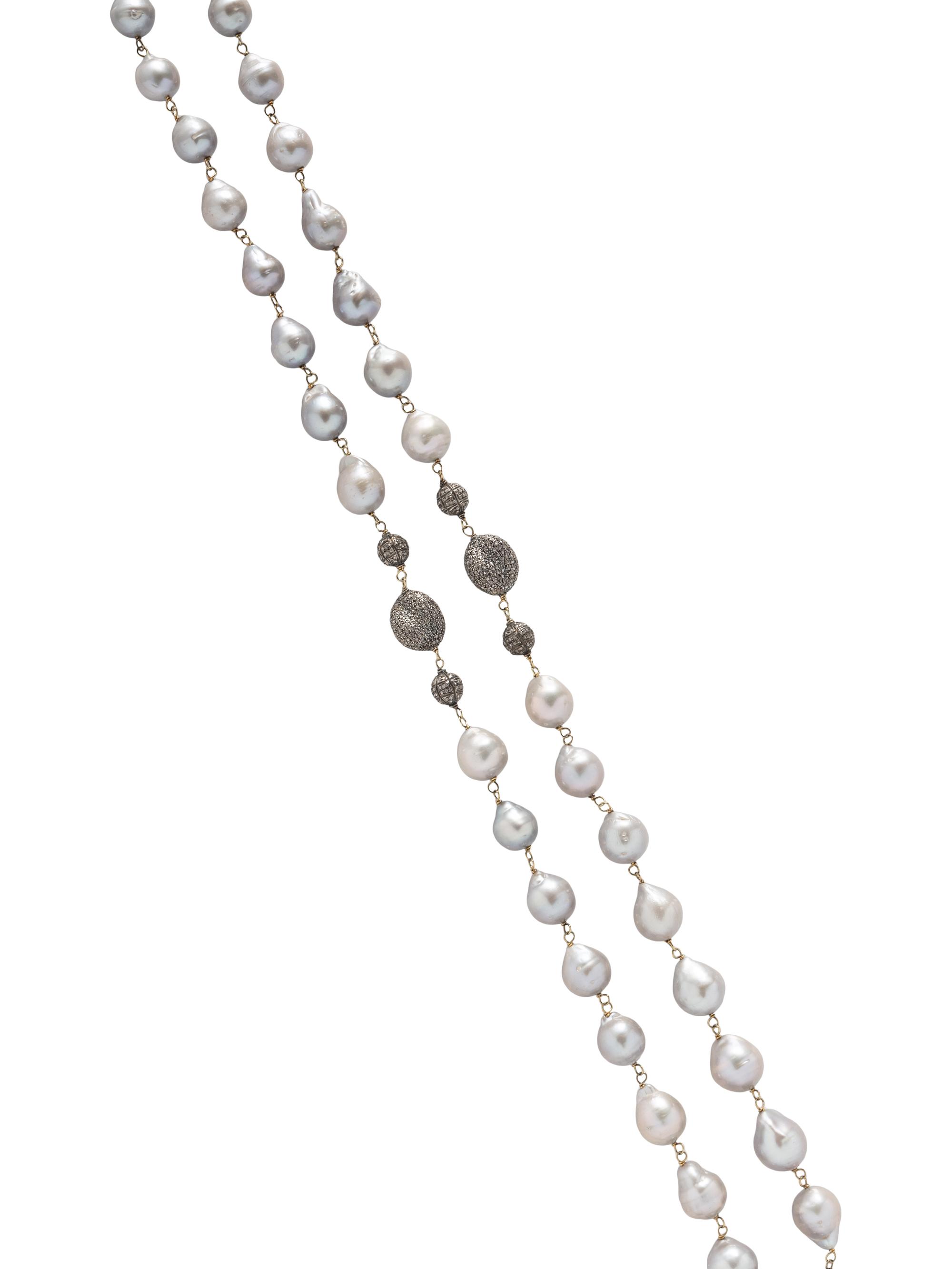 GRAY BAROQUE CULTURED PEARL AND DIAMOND NECKLACE