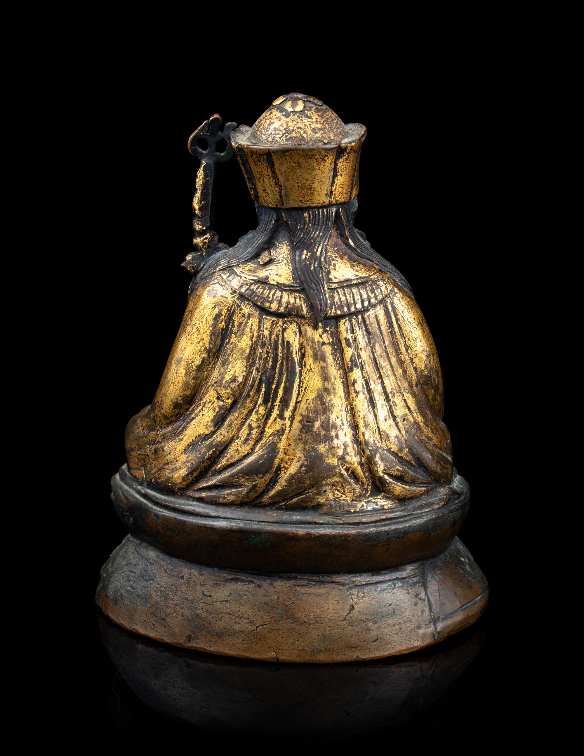 A Tibetan Parcel Gilt Bronze Figure of Guru