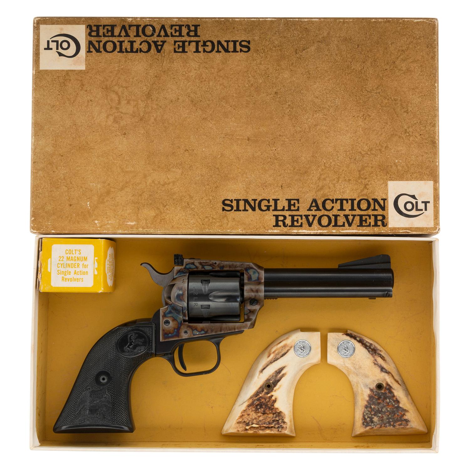 **Colt Dual Cylinder Blued 4.4" New Frontier .22 Revolver in Original Box with Extra Grips