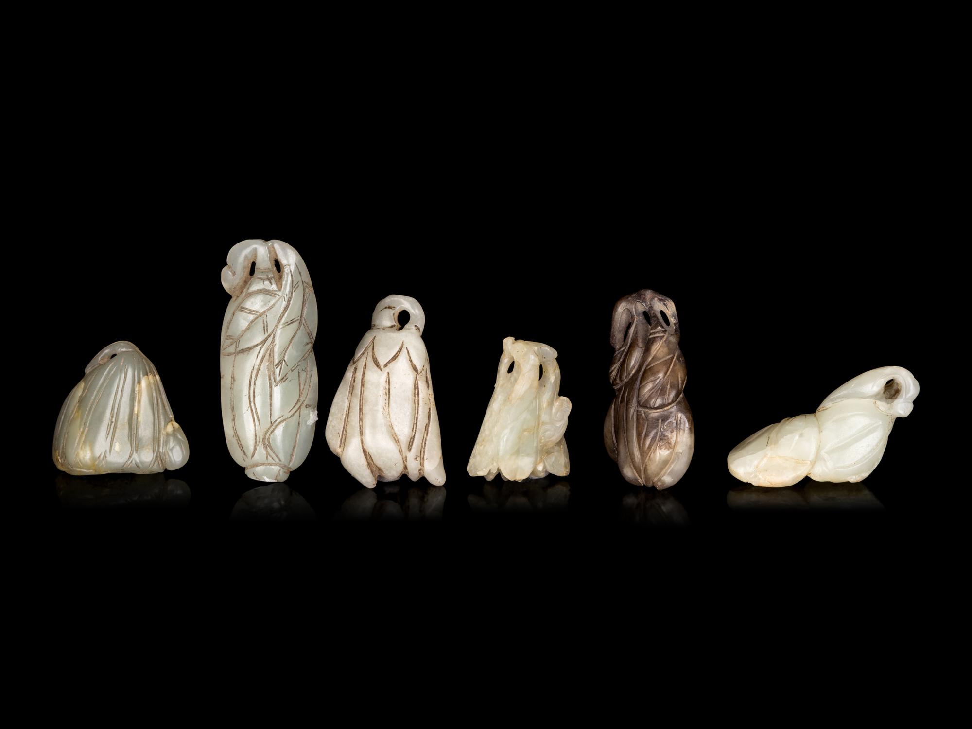 Six Chinese Celadon Jade Carvings of Buddha's Hand Citron