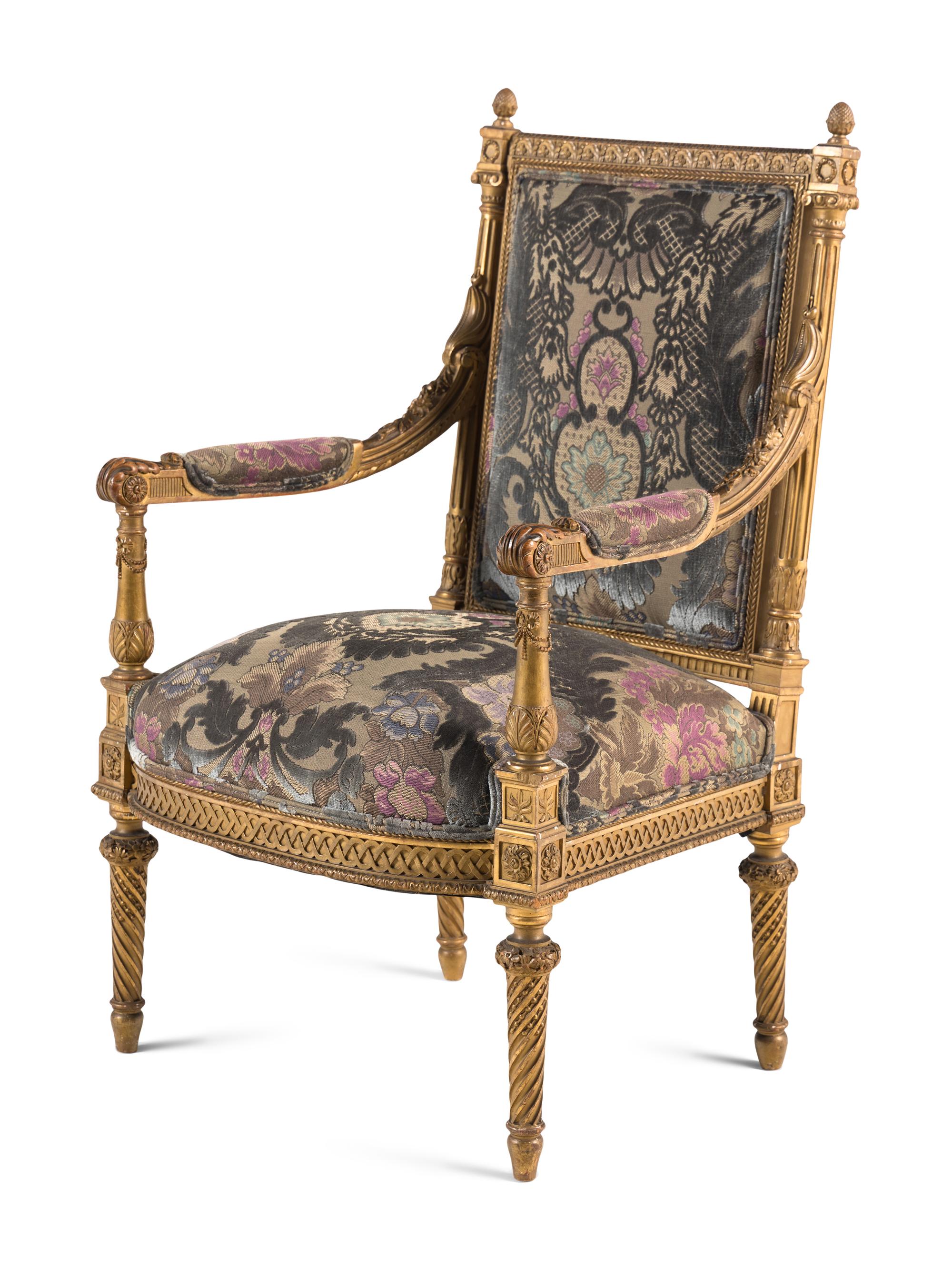 A Set of Four Louis XVI Style Giltwood Fauteuils